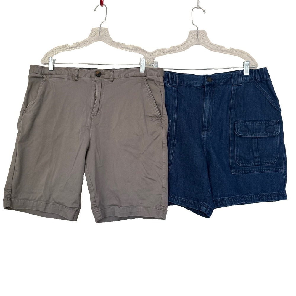 Mixed Lot 2 Pair Mens Shorts 38 Jean Denim + Gray  Chinos Basics Outdoors Casual